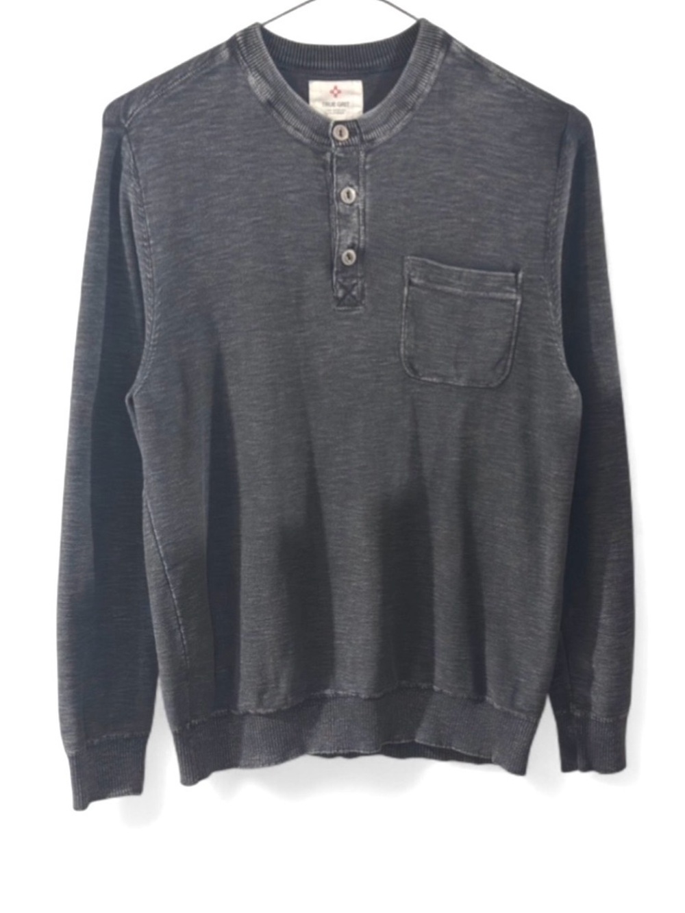 Vintage True Grit Washed Charcoal Long Sleeve Pocket Henley Size Men’s Medium